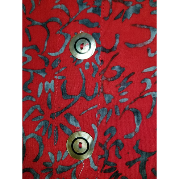 Womens Top-VERY VINEYARD-red/grey floral Batik button-up BOHO Artsy 3/4 slv-L - Picture 4 of 5